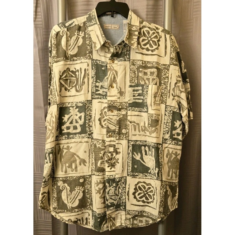 Vintage Bungle Boy Company Men's Short Sleeve Button Up Shirt Abstract Tribal XL